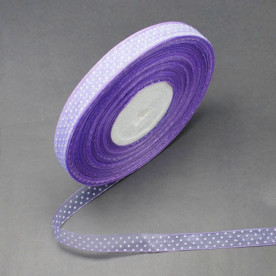 Лента из органзы в горошек, фиолетовая, 14 мм, 90 см.