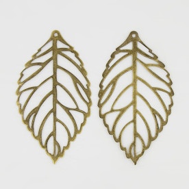 Металлическое украшение Лист, цвет античная бронза, 54х31 мм