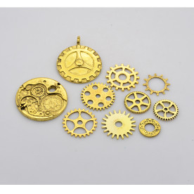 Набір підвісок Шестерінки, античне золото, 10 шт.