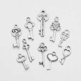Набір підвісок Ключики, античне срібло, 10 шт.