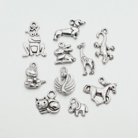 Набор подвесок Животные, античное серебро, 10 шт.