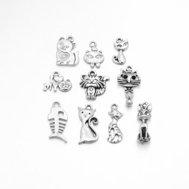 Набір підвісок Котячий, античне срібло, 10 шт.