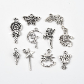 Набор подвесок Сказка, античное серебро, 10 шт.