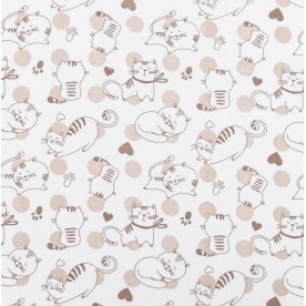 Бязь набивна дитяча Коти бежевий, 120 г/м2, 50х50 см, бавовна 100%