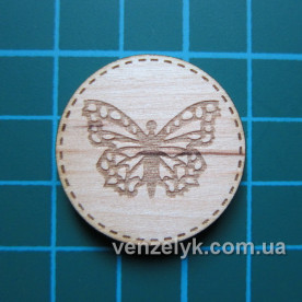 Деревянное украшение Кружочек бабочка 04 28x28мм от Вензелик