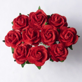 Набор 10 декоративных бумажных роз красного цвета, 10 мм