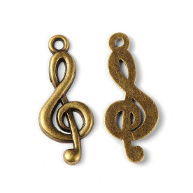 Металева підвіска Скрипковий ключ, колір антична бронза, 26х10 мм.