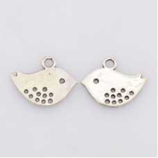 Металлическая подвеска Птичка, античное серебро, 16 мм.