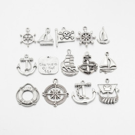 Набір підвісок Морський, античне срібло, 14 шт.