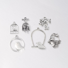Набір підвісок Пташки, античне срібло, 6 шт.