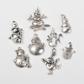 Набір підвісок Сніговики, античне срібло, 8 шт.