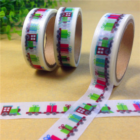 Бумажный скотч Поезд с подарками, 15 мм, 5 м.