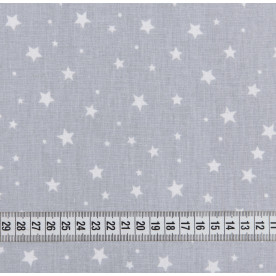 Бязь набивная, Звездочки на сером фоне, 50х45 см, хлопок 100%, 100 г/м²
