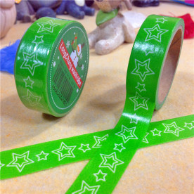 Бумажный скотч Зеленые звездочки, 15 мм, 5 м.