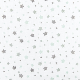 Бязь набивна, Зірочки сіро-м'ятні, 50х50 см, бавовна 100%, 120 г/м²