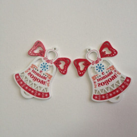 Деревянное украшение Колокольчик, белый 69 мм