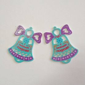 Дерев'яне прикраса Дзвіночок, бірюзовий 69 мм