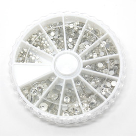 Набір сріблястих страз різних розмірів, 12 видів, 2-5 мм, без клейового шару