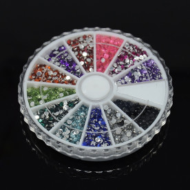 Набор разноцветных страз, 12 видов, размер 3 мм.