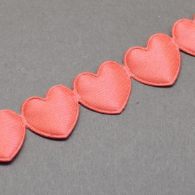 Стрічка - висікання Сердечки, кораловий, 16 мм, 90 см.
