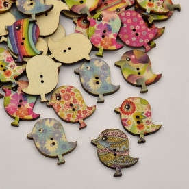 Набір дерев'яних гудзиків Птахи дудлінг, 30 мм, 5 шт.