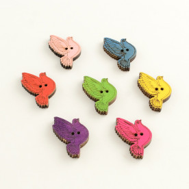 Набор деревянных пуговиц Разноцветные птицы, 27 мм, 5 шт.