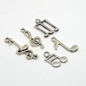 Набор подвесок Нотки, античное серебро, 5 шт.