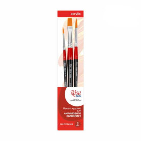 Набор кистей 6, синтетика, 3 шт, плоская №10, круглая №2,5, короткая ручка, Rosa Studio