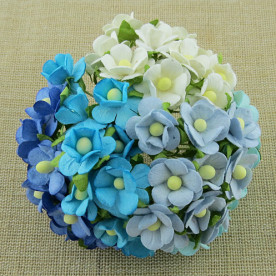 Набор из 10 декоративных цветков Sweetheart в голубых тонах, 15 мм