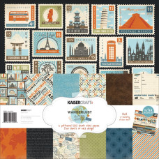 Набор бумаги "Wanderlust" 30х30 см 12 листов+ наклейки от Kaisercraft
