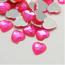 Набір гранованих сердечок, яскраво-рожевий, 8 мм, 10 шт.