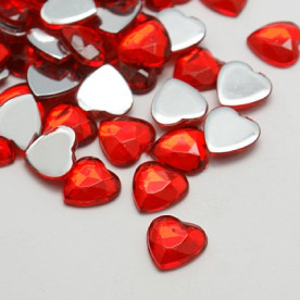Набор граненых сердечек, красный, 8 мм, 10 шт.