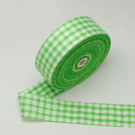 Лента сатиновая в клеточку, цвет лайм, ширина 40 мм, длина 90 см.