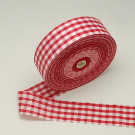 Стрічка сатиновая в клітинку, вишня, ширина 40 мм, довжина 90 см.