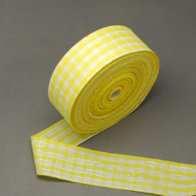 Лента сатиновая в клеточку, желтая, ширина 40 мм, длина 90 см.