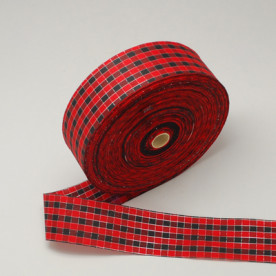 Стрічка сатиновая в клітинку, червона, ширина 40 мм, довжина 90 см.