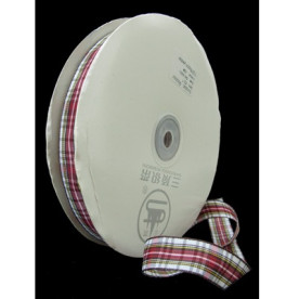 Лента сатиновая в клеточку, красная, 15 мм, 90 см