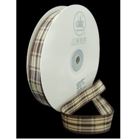 Лента сатиновая в клеточку, коричневая, 15 мм, 90 см