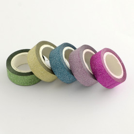 Набор ленты на клеевой основе с глиттером, 15 мм, 5 рулонов, 5 м в рулоне