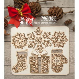 Чипборд набор ажурных новогодних элементов 120 x 100 мм от Scrapbox