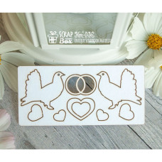 Чипборд набор свадебные голуби с обручальными кольцами, 82x75мм, Scrapbox
