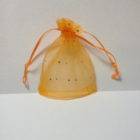 Пакет з органзи в горошок 12х10 см, помаранчевий