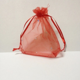 Пакет з органзи в горошок 12х10 см, червоний