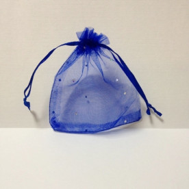 Пакет з органзи в горошок 12х10 см, синій