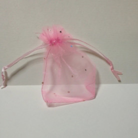 Пакет з органзи в горошок 12х10 см, рожевий