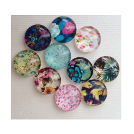 Стеклянные кабошоны "Цветы", набор 10 шт, размер 12 мм