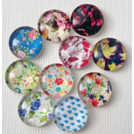 Набор стеклянных кабошонов Цветочный Микс, 10 шт, размер 12 мм
