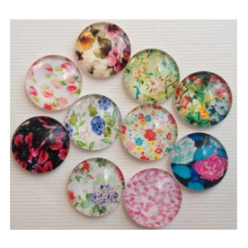 Набор стеклянных кабошонов Цветы, 10 шт, размер 15 мм