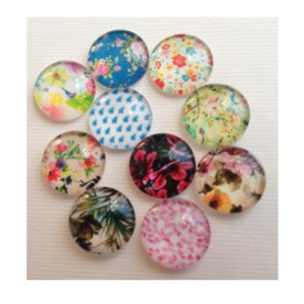 Набор стеклянных кабошонов Цветы 2, 10 шт, размер 15 мм