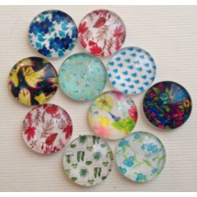 Набор стеклянных кабошонов Цветочки, 10 шт, размер 15 мм